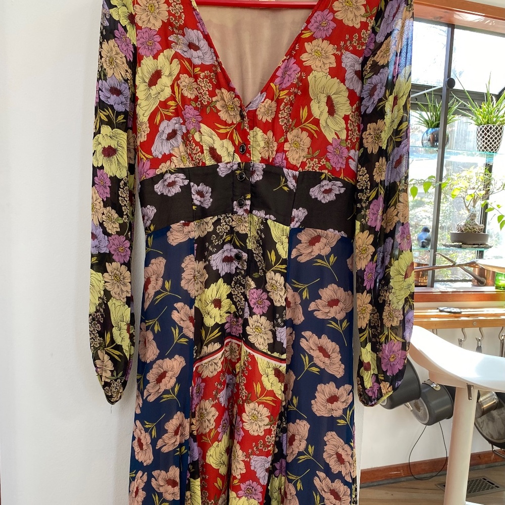 Anthropology Maeve Dress viscose size xs flower pattern red lavender multi color